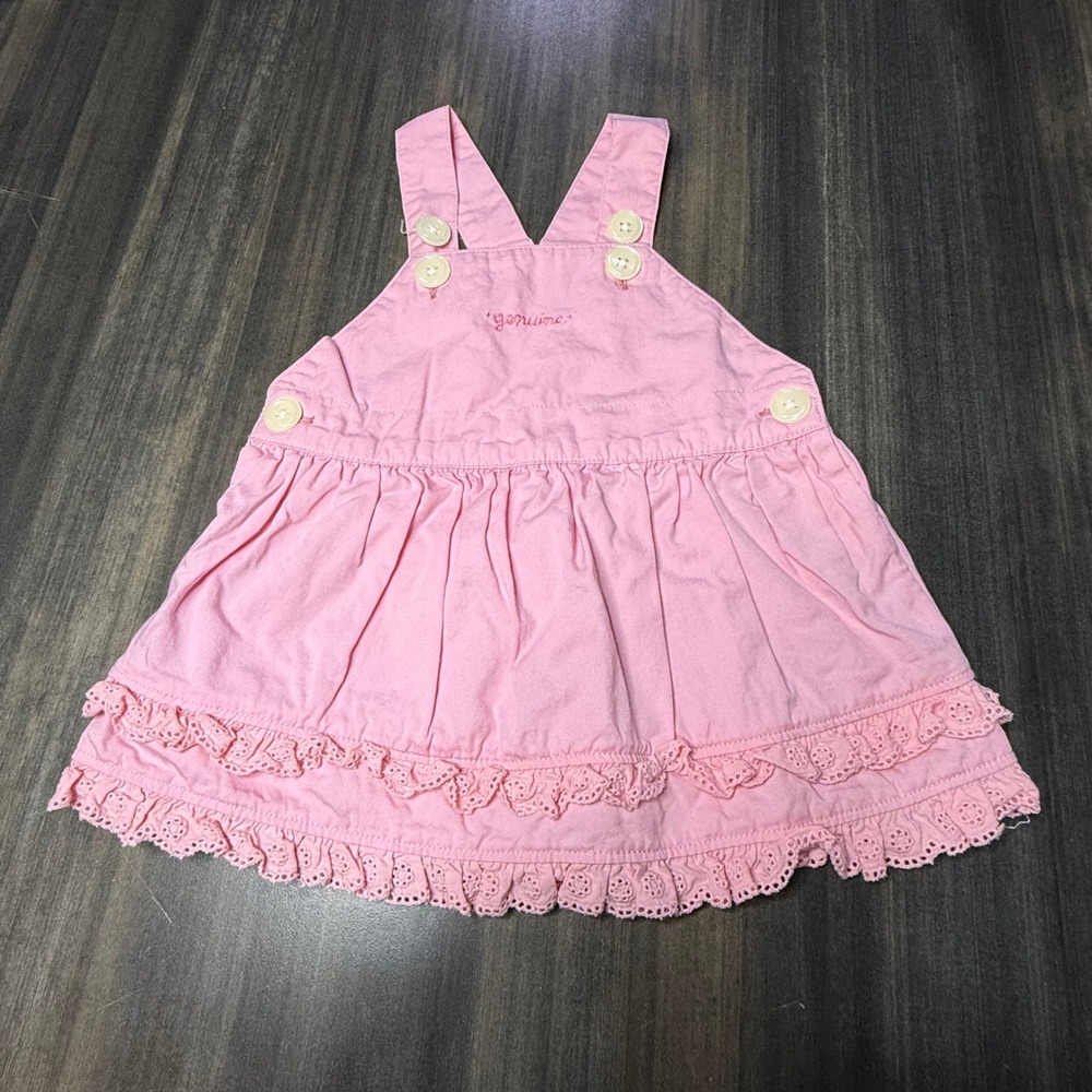 Vintage Genuine Kids OshKosh Pink Cotton Jumper Dress‎ Cute Buttons Girl's 6M